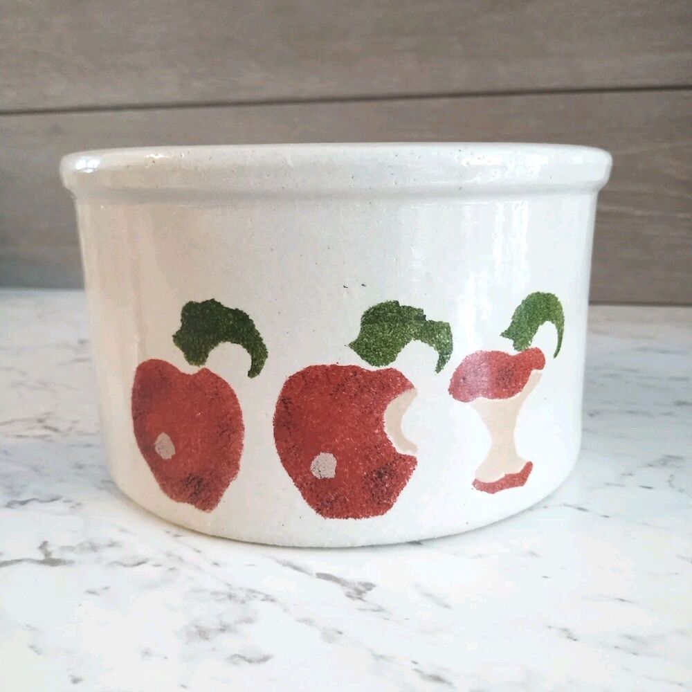 Vintage Robinson Ransbottom Roseville Hand Painted Apple 1 Quart Stoneware Crock